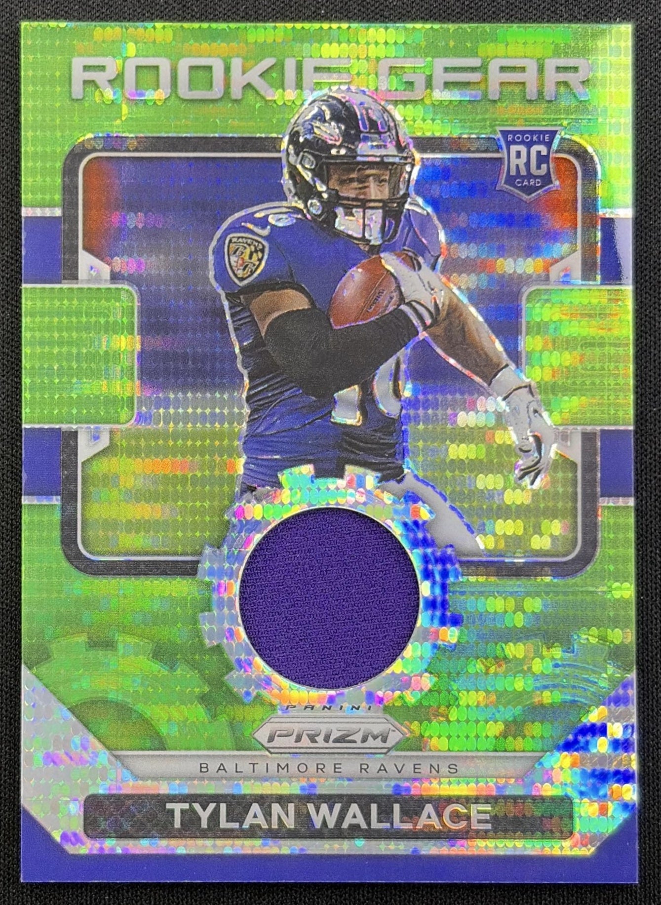 Tylan Wallace 2021 Panini Prizm Rookie Gear Neon Green Pulsar Ravens
