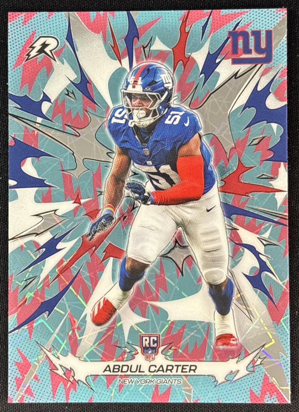 Abdul Carter 2025 Topps Resurgence Sky Blue and Pink Shock Refractor Giants New York Giants Sports Trading Cards