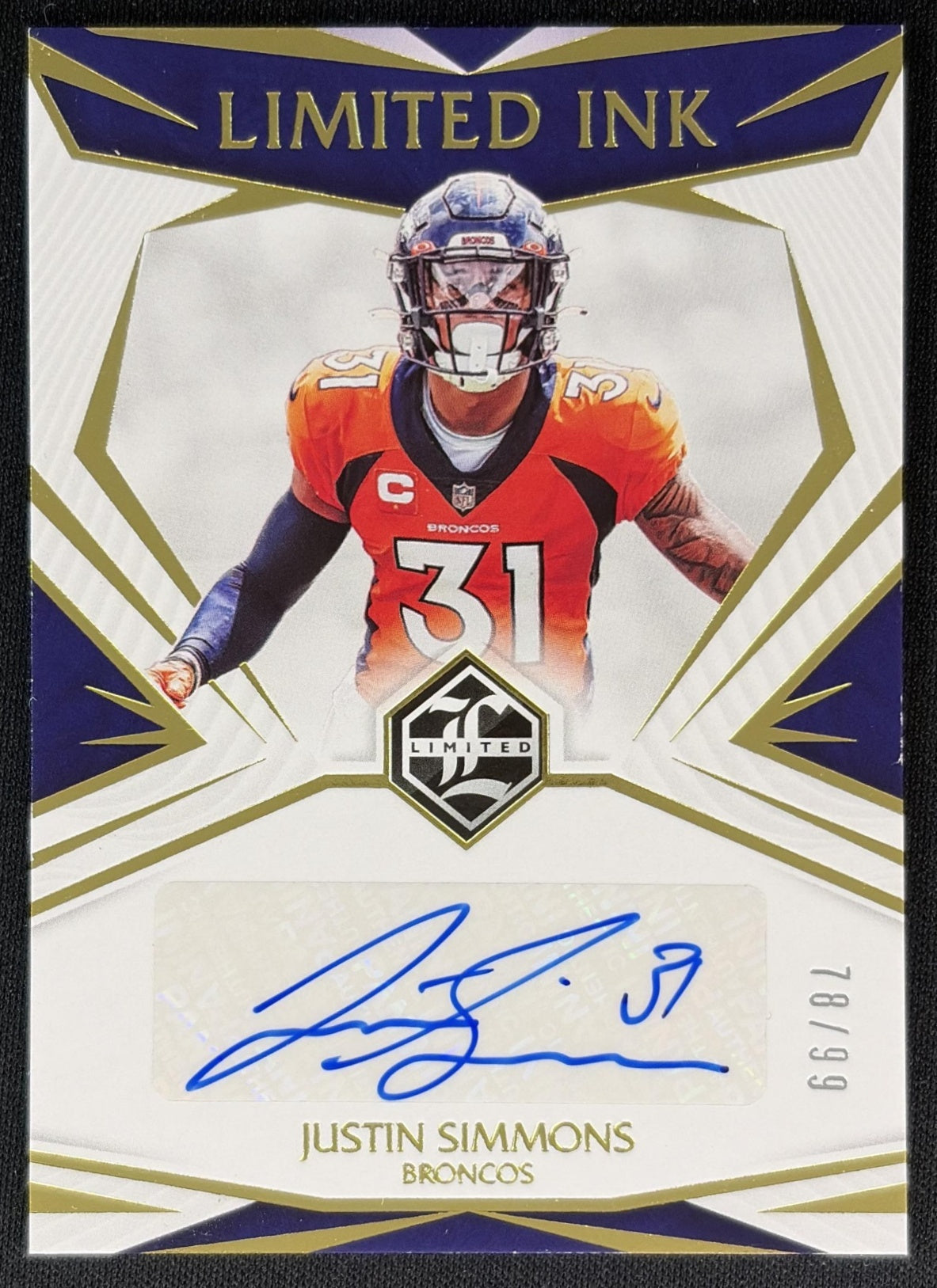 Justin Simmons 2021 Panini Limited Ink /99 Steelers Giants Broncos front