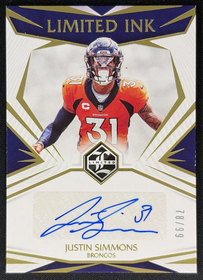 Justin Simmons 2021 Panini Limited Ink /99 Steelers Giants Broncos front