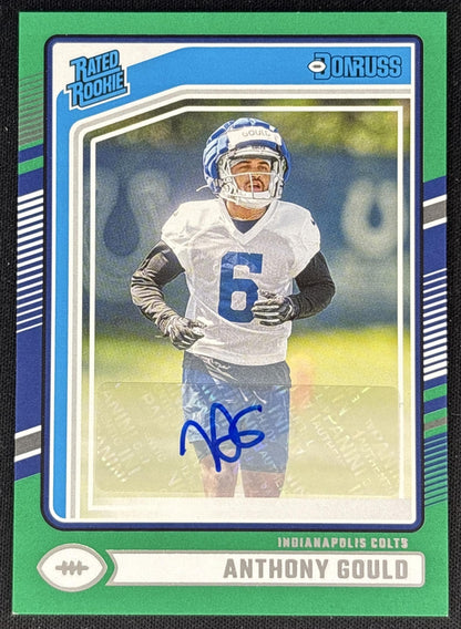 Anthony Gould 2024 Panini Donruss Press Proof Green Auto Colts Front