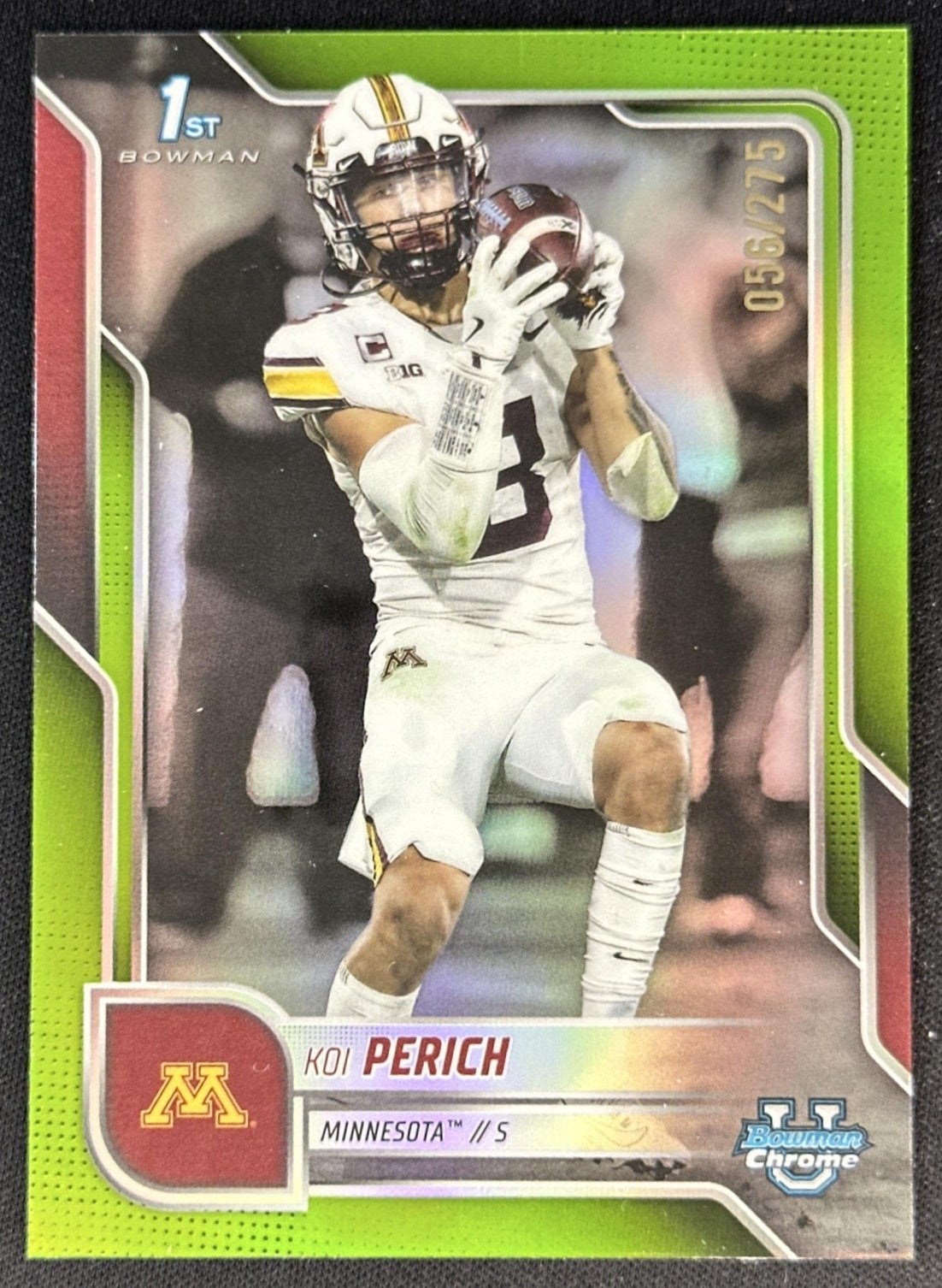 Koi Perich 2025 Chrome University Prospects Lime Green Refractor /275 Golden Gophers