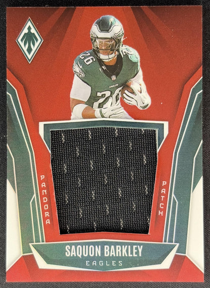 Saquon Barkley 2025 Panini Phoenix Pandora Patch Red Prizm /249 Eagles Sports Trading Cards