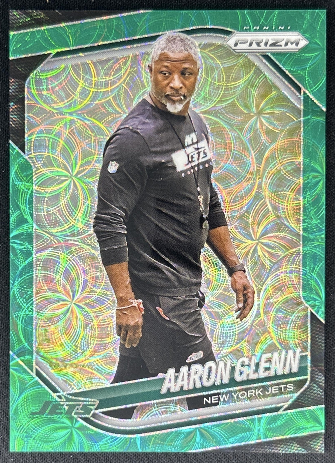 Aaron Glenn 2025 Panini Prizm Green Scope /75 Jets Front