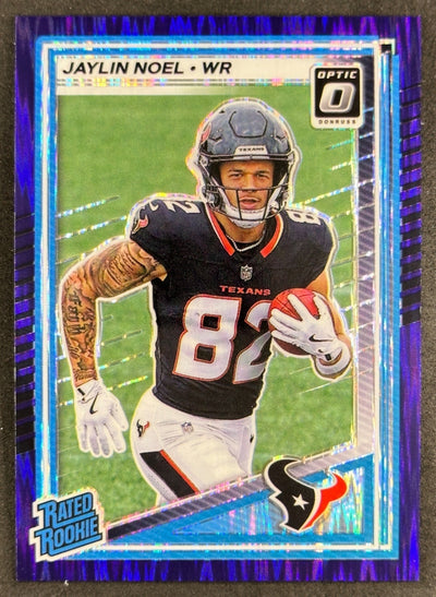 Jaylin Noel 2025 Donruss Optic Rated Rookie Purple Shock Prizm Texans Sports Trading Cards