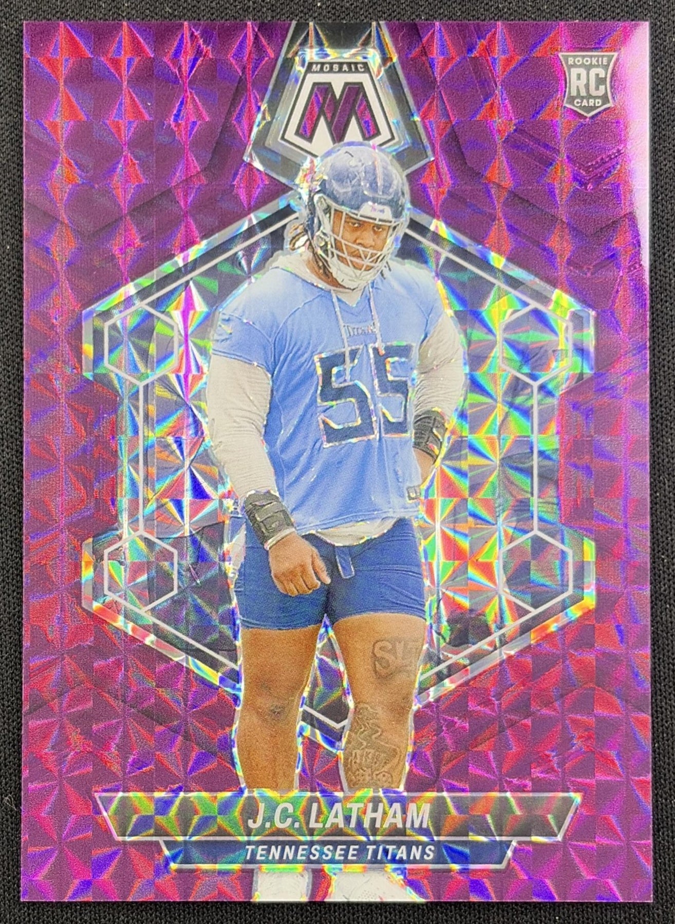 J.C. Latham 2024 Panini Mosaic Purple Prizm /49 Titans