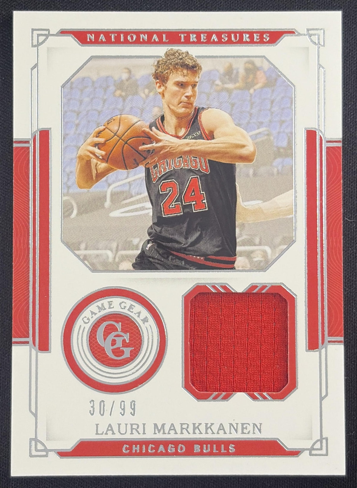Lauri Markkanen 2020 Panini National Treasures Game Gear /99 Bulls Chicago Bulls Sports Trading Card