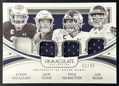 Kyle Hamilton Ian Book Jack Coan Kyren Williams 2022 Immaculate Collection Collegiate Monuments /99 Fighting Irish front