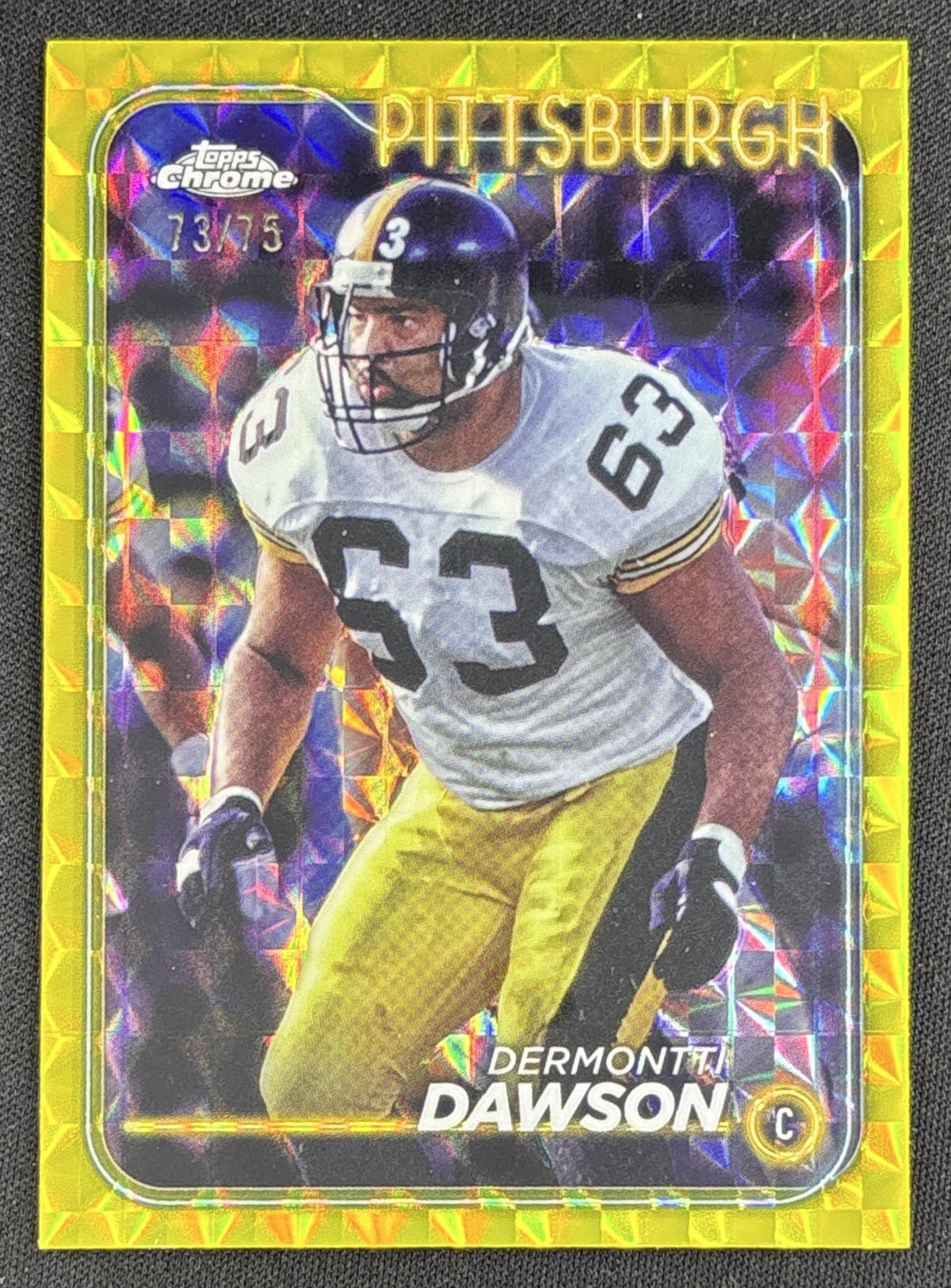 Dermontti Dawson 2024 Topps Chrome Yellow Geometric Refractor /75 Steelers