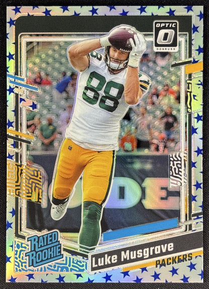 Luke Musgrave 2023 Panini Donruss Optic Blue Stars Prizm Packers Sports Trading Cards