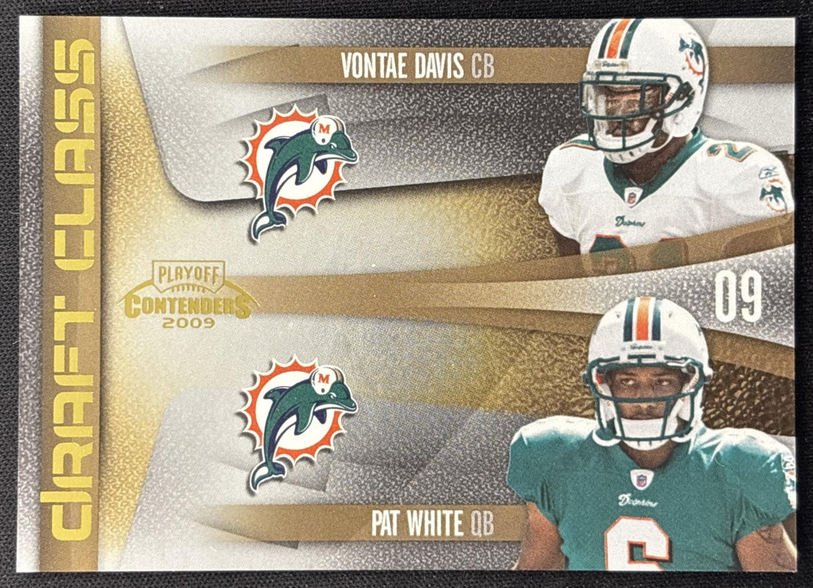 Vontae Davis Pat White 2009 Playoff Contenders Draft Class Gold /100 Dolphins front