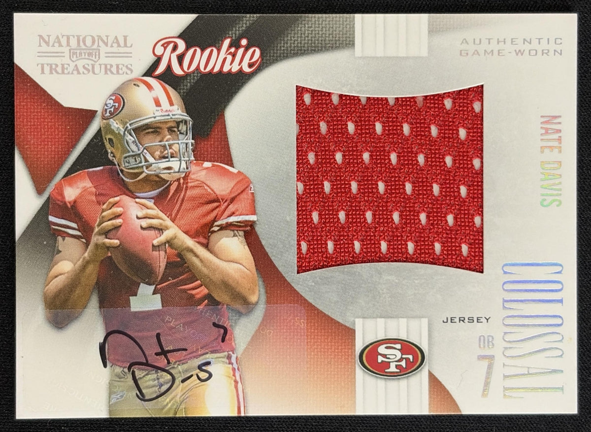 Nate Davis 2009 Playoff National Treasures Rookie Colossal Materials Signatures Jersey Numbers /50 49ers Sports Trading Card