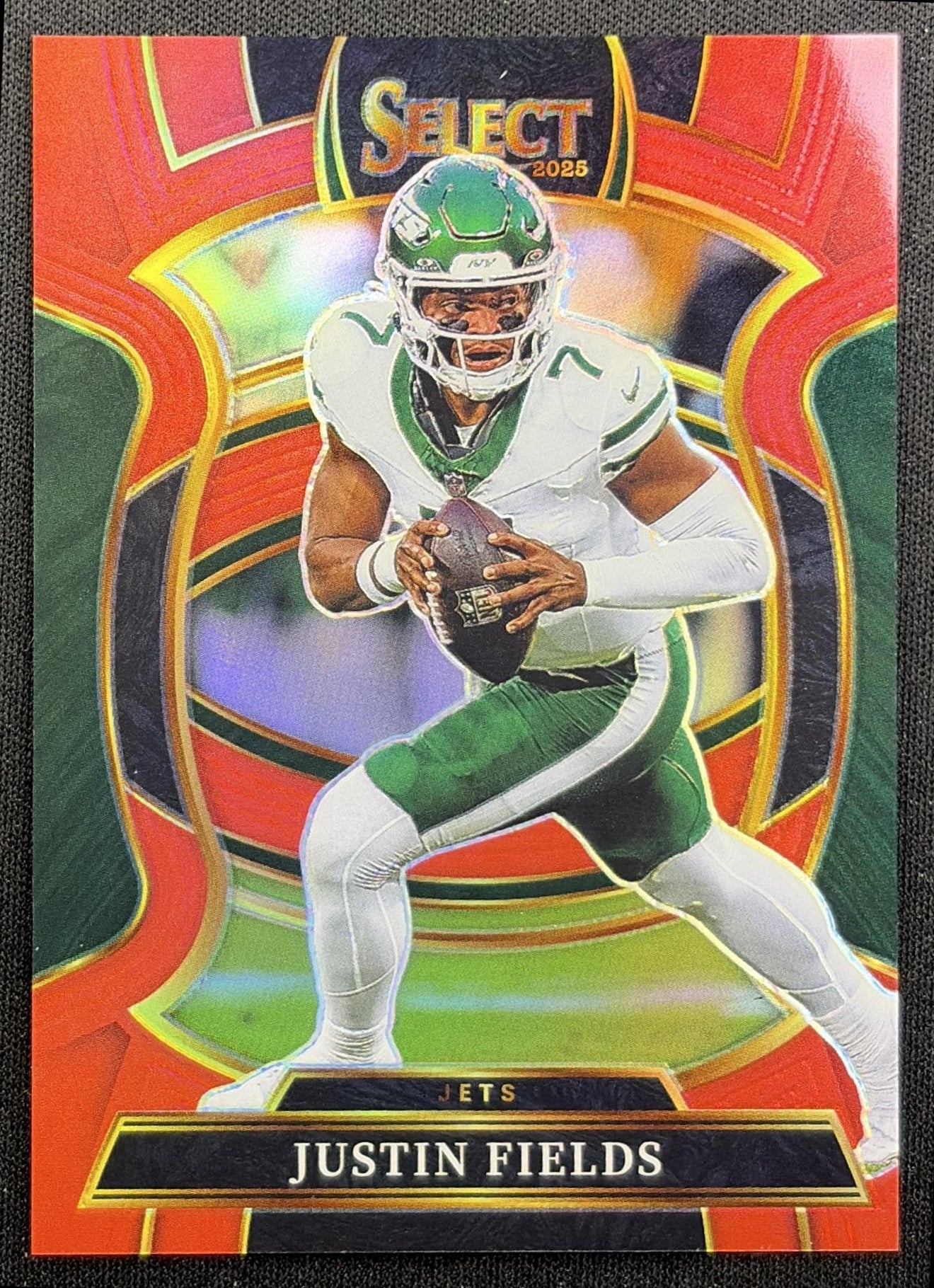 Justin Fields 2025 Panini Select Concourse Red Prizm /99 Jets