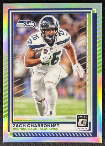 Zach Charbonnet 2025 Donruss Optic Holo Prizm Seahawks Sports Trading Cards