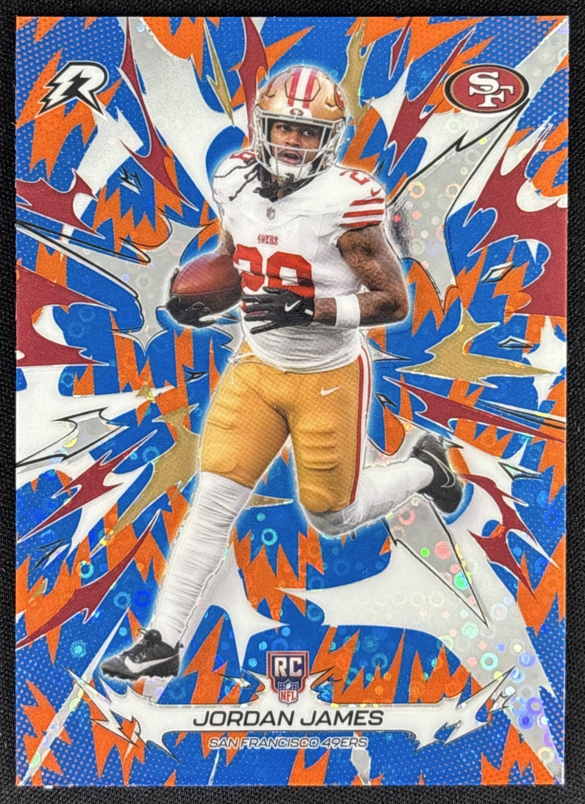 Jordan James 2025 Topps Resurgence Blue and Orange Spark Refractor 49ers