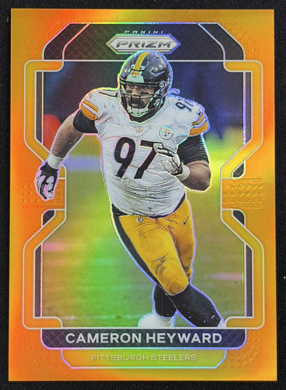 Front of Cameron Heyward 2021 Panini Prizm Orange /249 Steelers sports trading card