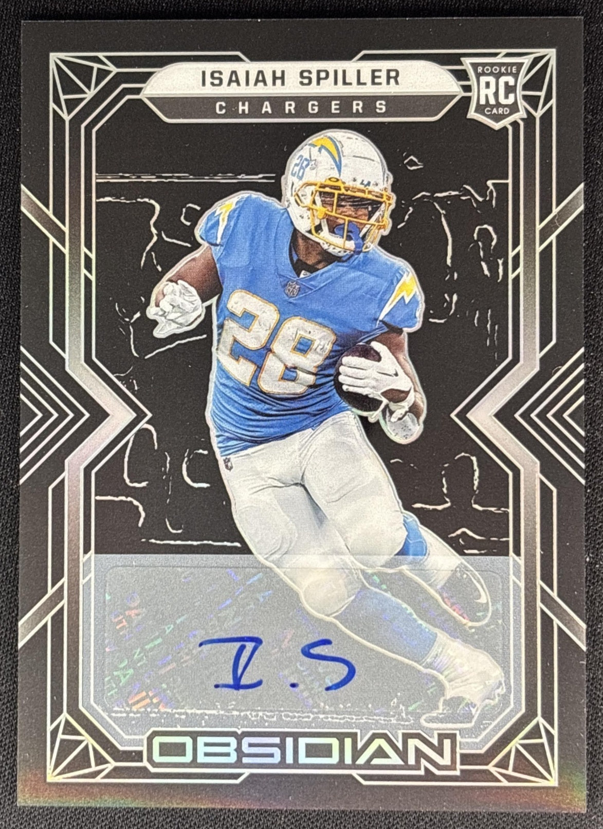 Isaiah Spiller 2022 Panini Obsidian Rookie Autos /199 Chargers