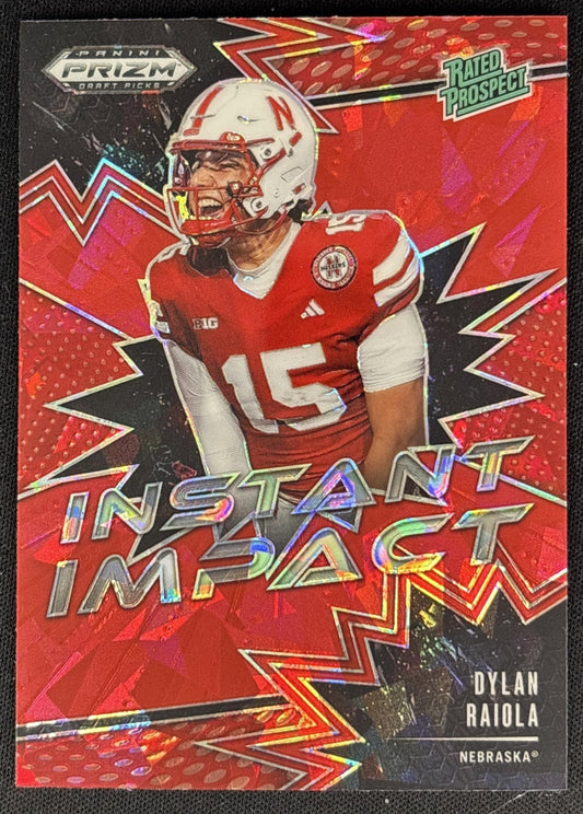 Dylan Raiola 2025 Panini Prizm Draft Picks Instant Impact Red Ice Cornhuskers front