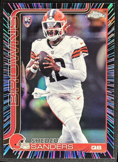 Shedeur Sanders 2025 Topps Chrome Rookie Neon Pulse Refractor Browns