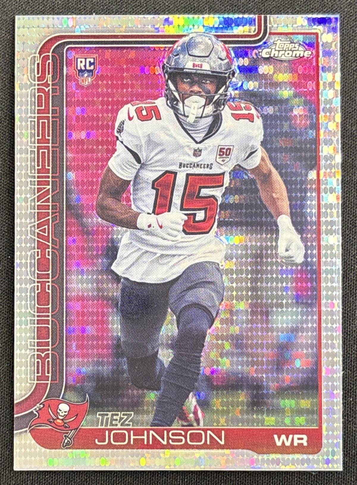 Tez Johnson 2025 Topps Chrome Rookie Pulsar Refractor Buccaneers