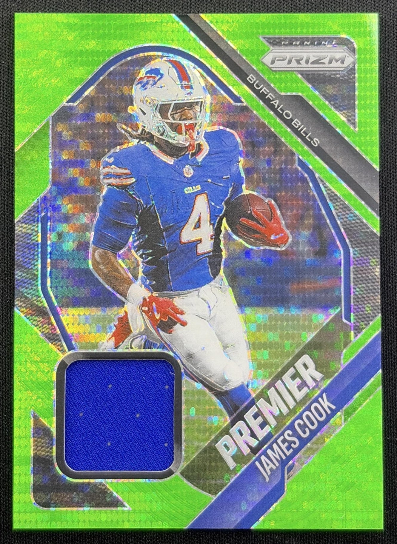 James Cook 2025 Panini Prizm Premier Jerseys Neon Green Pulsar Bills Buffalo Bills