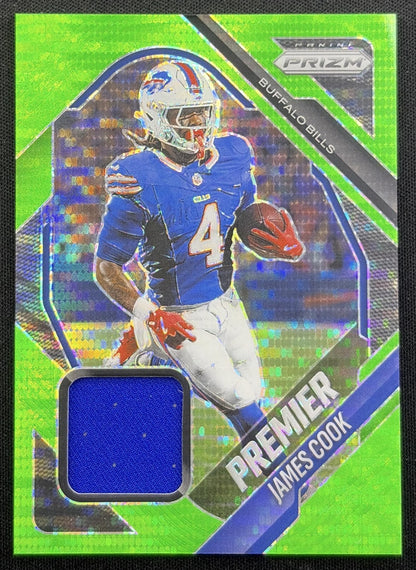 James Cook 2025 Panini Prizm Premier Jerseys Neon Green Pulsar Bills Buffalo Bills