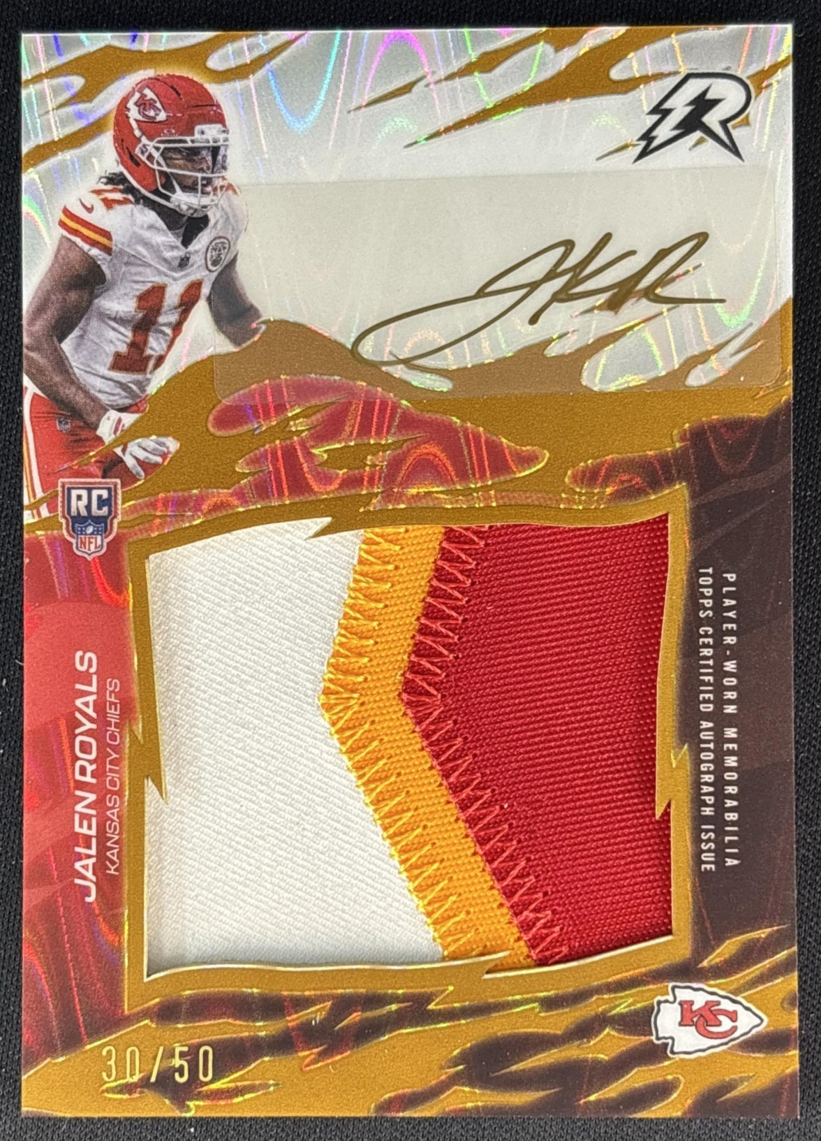 Jalen Royals 2025 Resurgence Rookie Relic Signatures Gold Power Surge Refractor /50 Chiefs Sports Trading Cards