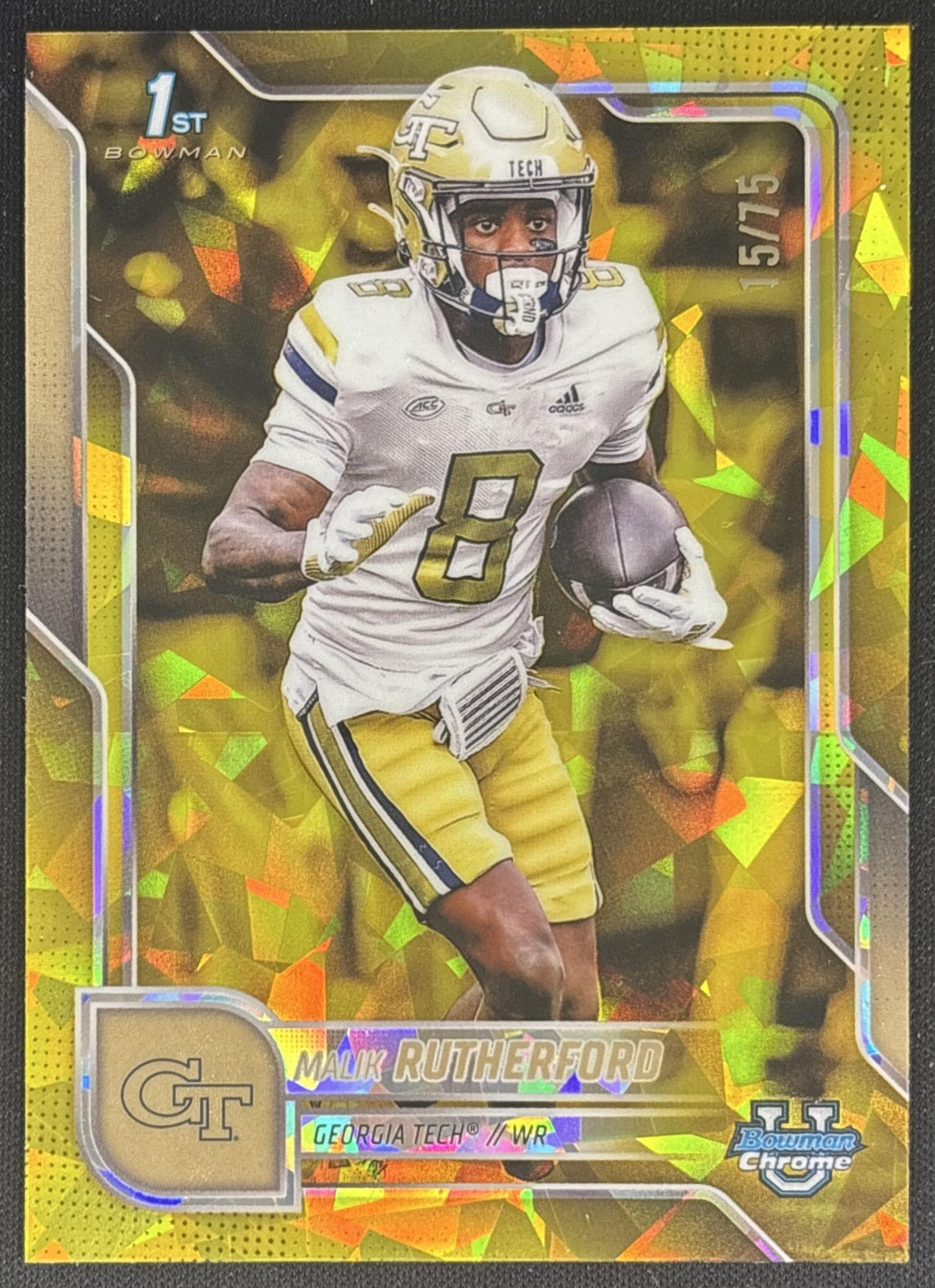 Malik Rutherford 2025 Chrome University Sapphire Prospect Yellow Refractor /75 Jackets front