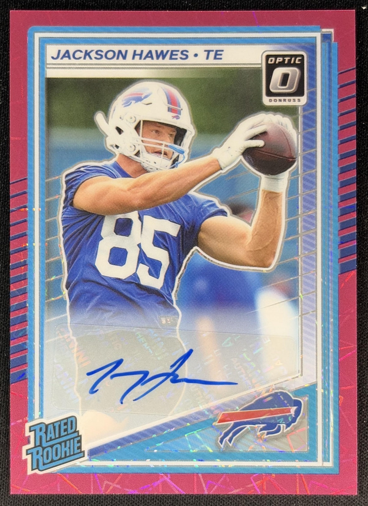 Jackson Hawes 2025 Donruss Optic Rated Rookie Auto Pink Velocity Prizm /75 Bills front