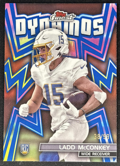 Ladd McConkey 2024 Topps Finest Dynamos Blue Refractor /99 Chargers front