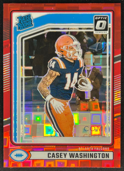 Casey Washington 2024 Donruss Optic Rated Rookie Preview Red Pandora Falcons Sports Trading Cards