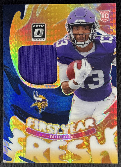Tai Felton 2025 Panini Donruss Optic First Year Fresh Blue Hyper Prizm Vikings
