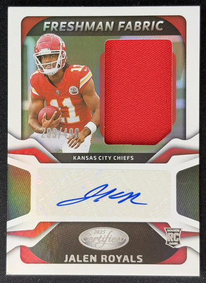 Jalen Royals 2025 Panini Certified Freshman Fabric Mirror Signatures /499 Chiefs front