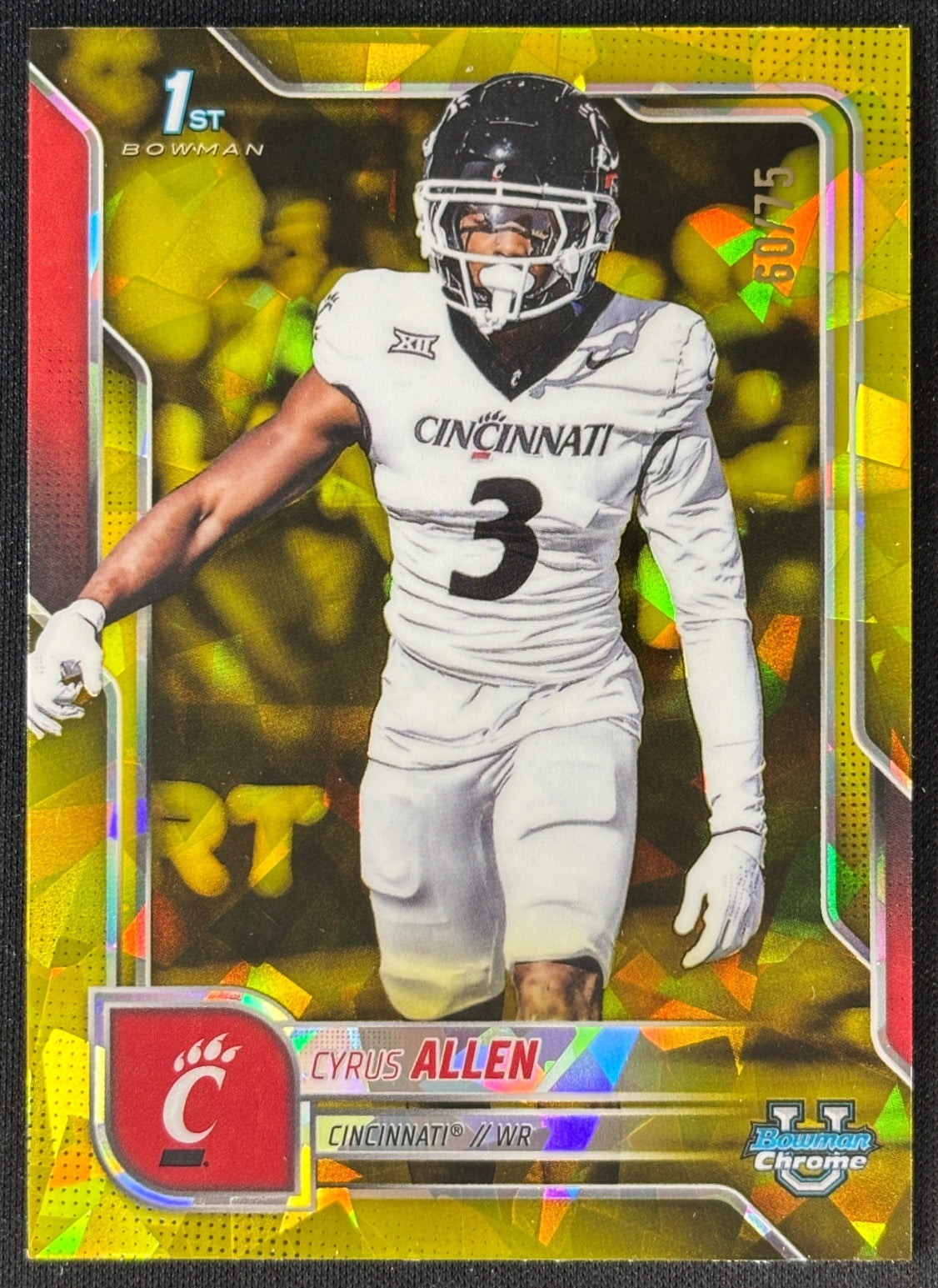Cyrus Allen 2025 Chrome University Prospects Purple Refractor /75 Bearcats - Front | Wayne Collection