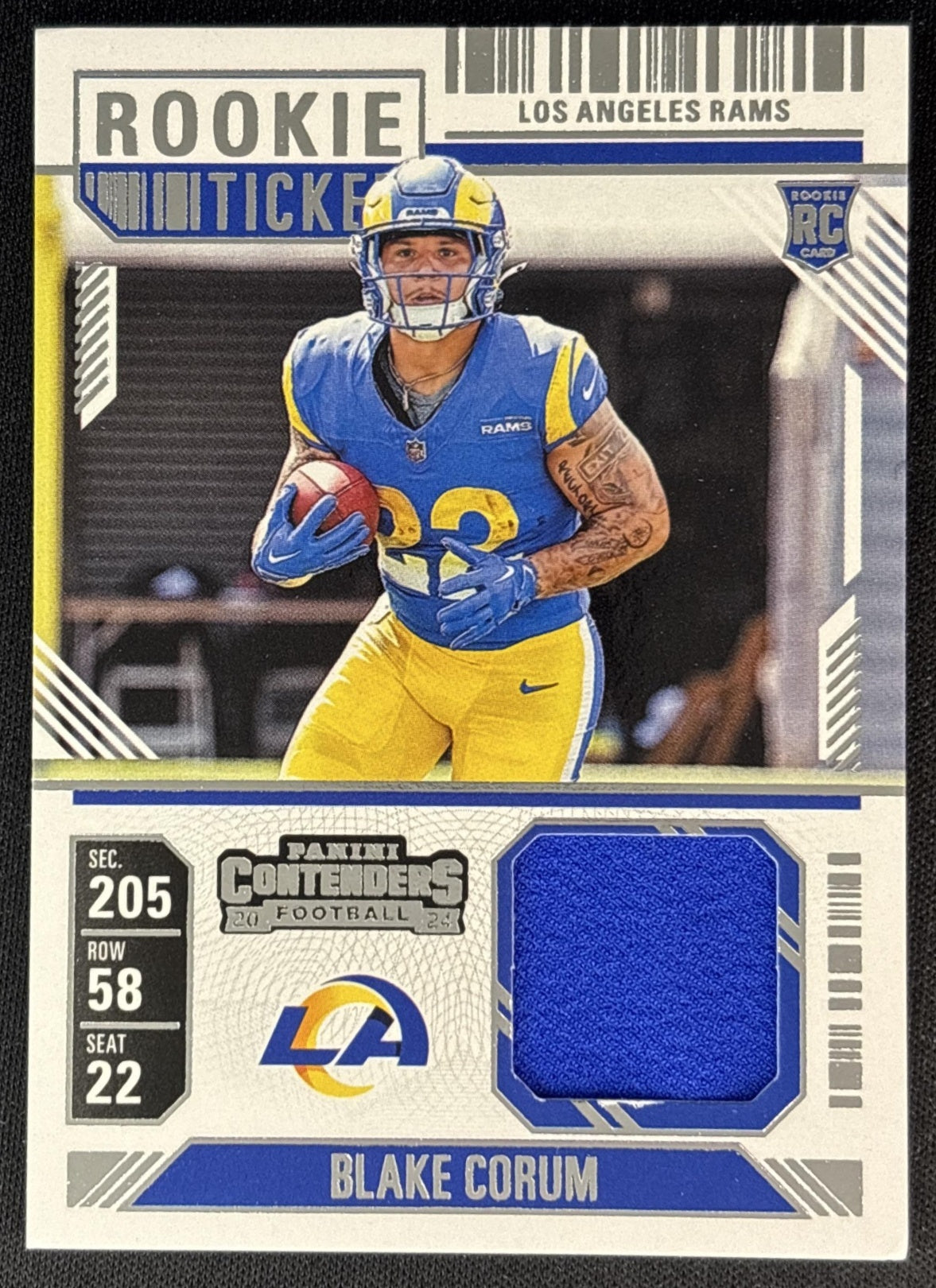 Blake Corum 2024 Panini Contenders Rookie Ticket Swatches Variation Rams