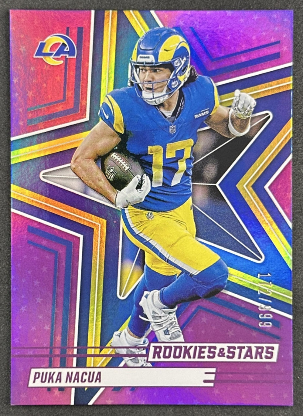 Puka Nacua 2025 Panini Rookies & Stars Purple /999 Rams front