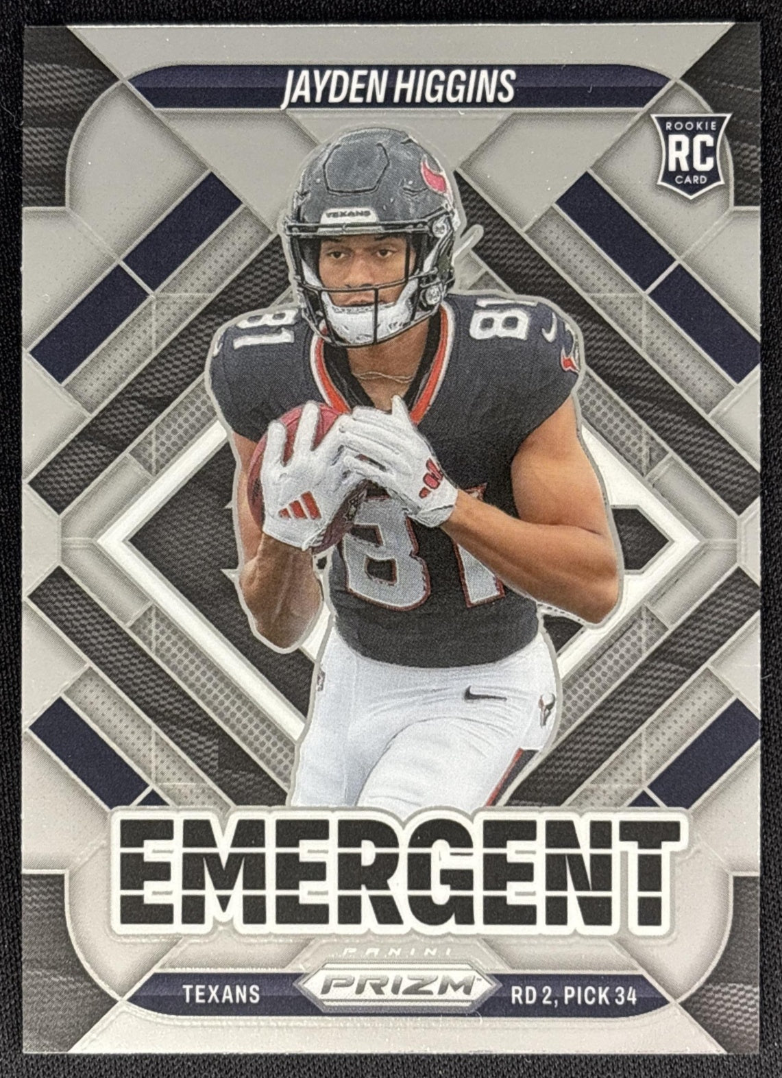 Jayden Higgins 2025 Panini Prizm Emergent Texans Sports Trading Card
