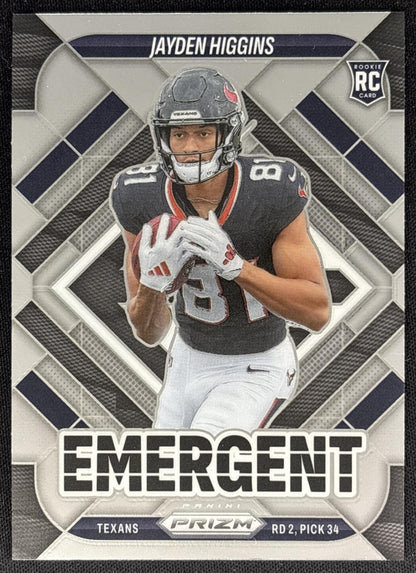 Jayden Higgins 2025 Panini Prizm Emergent Texans Sports Trading Card