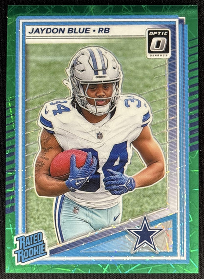Jaydon Blue 2025 Panini Donruss Optic Rated Rookie Green Velocity Prizm Cowboys front
