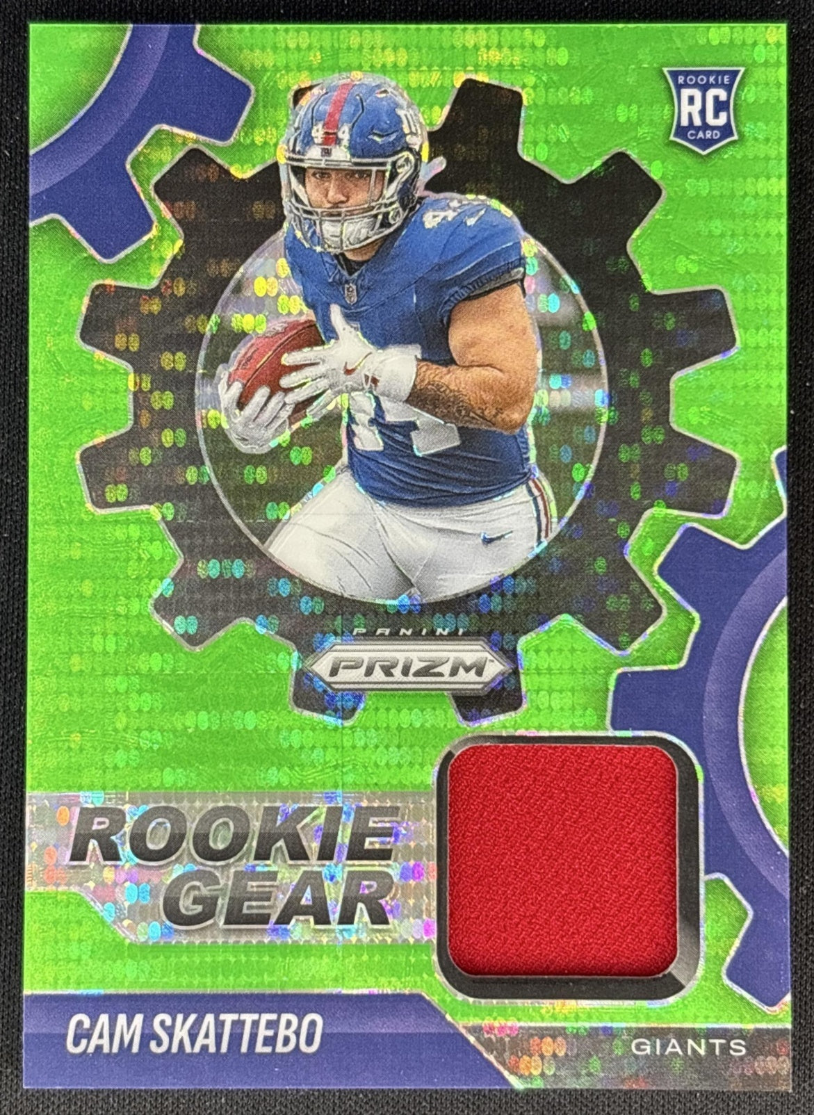 Cam Skattebo 2025 Panini Prizm Rookie Gear Neon Green Pulsar Giants Front