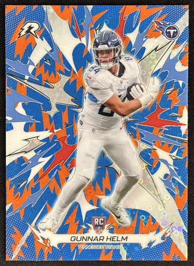 Gunnar Helm 2025 Topps Resurgence Blue and Orange Spark Refractor Titans Sports Trading Card