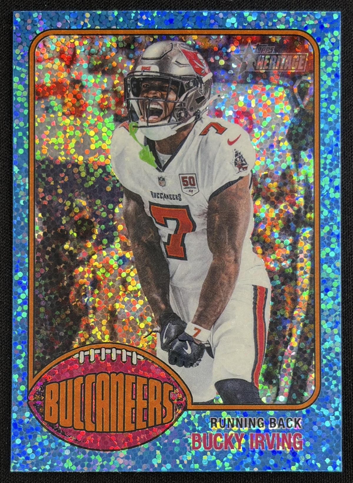 Bucky Irving 2026 Topps Heritage Chrome Aqua Sparkle Buccaneers