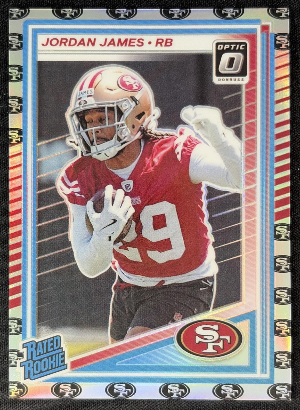 Jordan James 2025 Panini Donruss Optic Rated Rookie Team Logo Prizm /32 49ers Sports Trading Cards