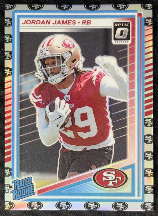 Jordan James 2025 Panini Donruss Optic Rated Rookie Team Logo Prizm /32 49ers Sports Trading Cards