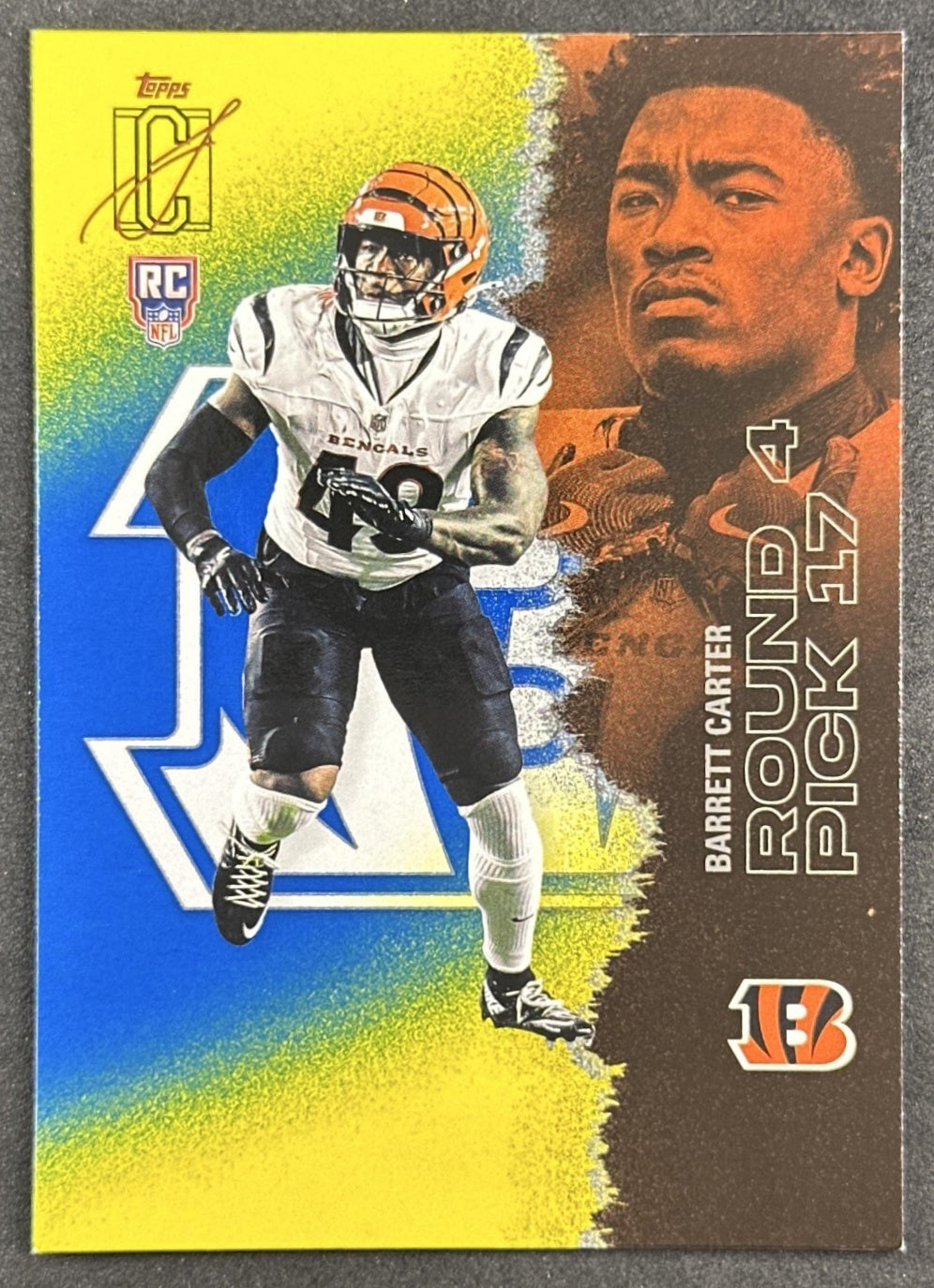 Barrett Carter 2025 Topps Signature Class Rookie Blue & Yellow Foil Bengals