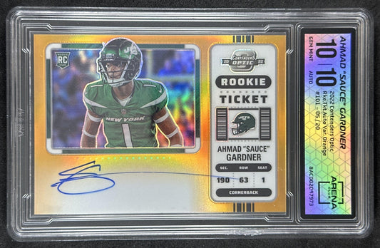 Ahmad "Sauce" Gardner 2022 Panini Contenders Optic Orange Rookie Auto /20 Arena Club 10 & Auto 10
