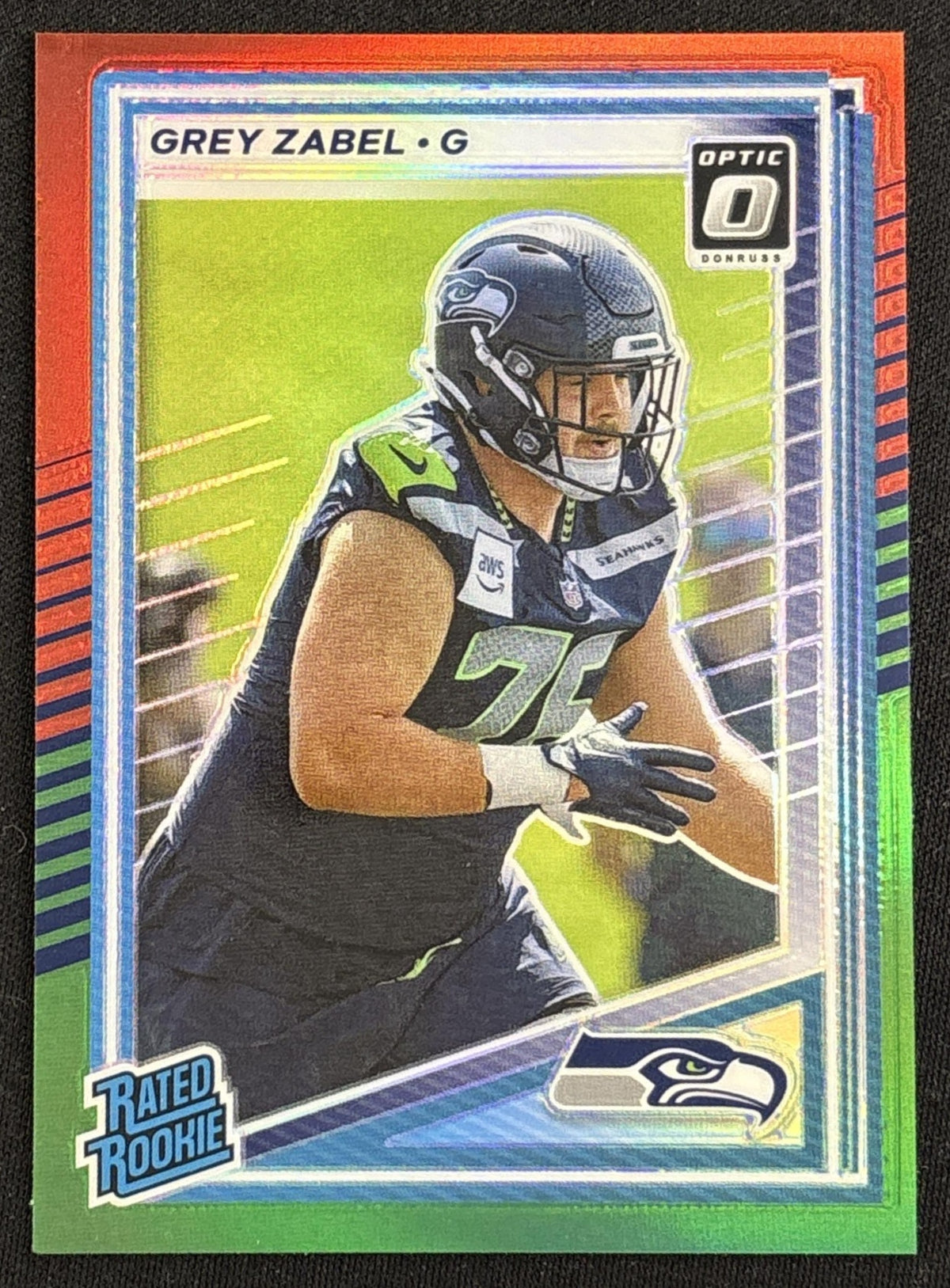 Grey Zabel 2025 Panini Donruss Optic Rated Rookies Preview Red & Green Seahawks - front