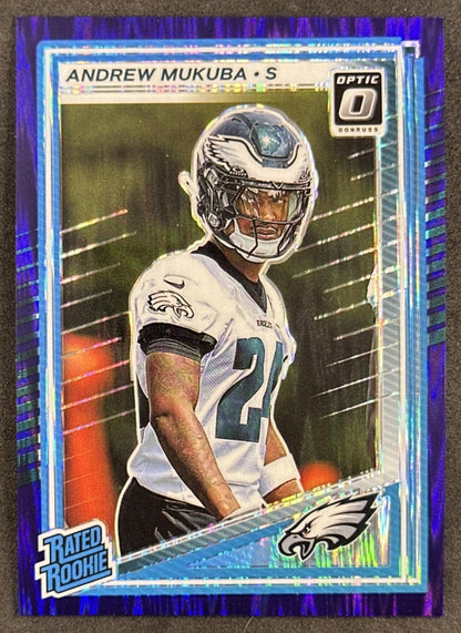 Andrew Mukuba 2025 Panini Donruss Optic Rated Rookie Purple Shock Prizm Eagles front