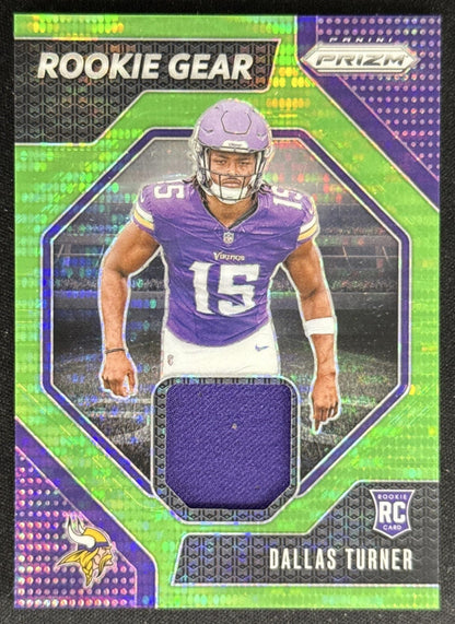 Dallas Turner 2024 Panini Prizm Rookie Gear Neon Green Pulsar Vikings
