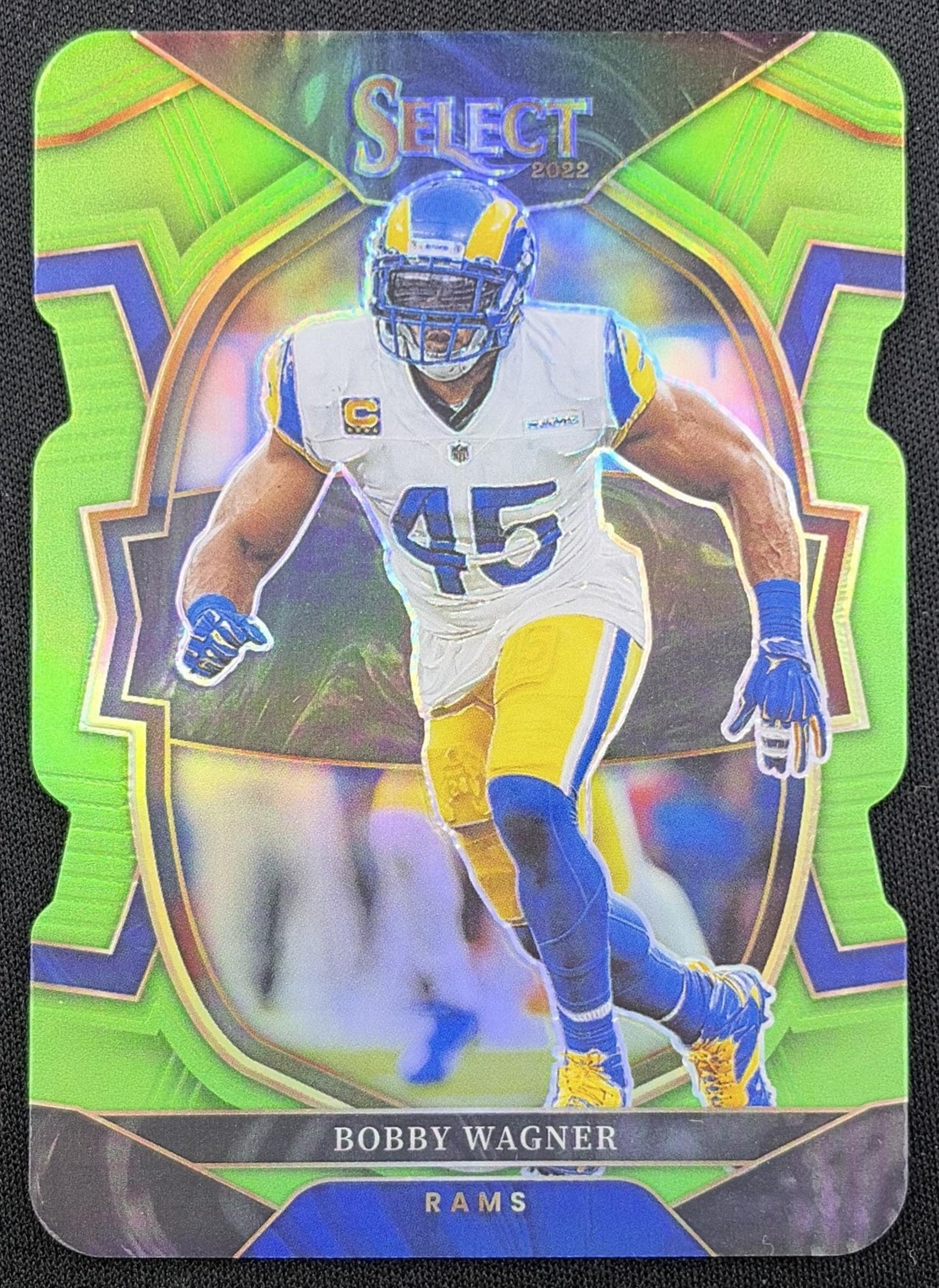 Bobby Wagner 2022 Panini Select Neon Green Prizm Die Cut /299 Rams